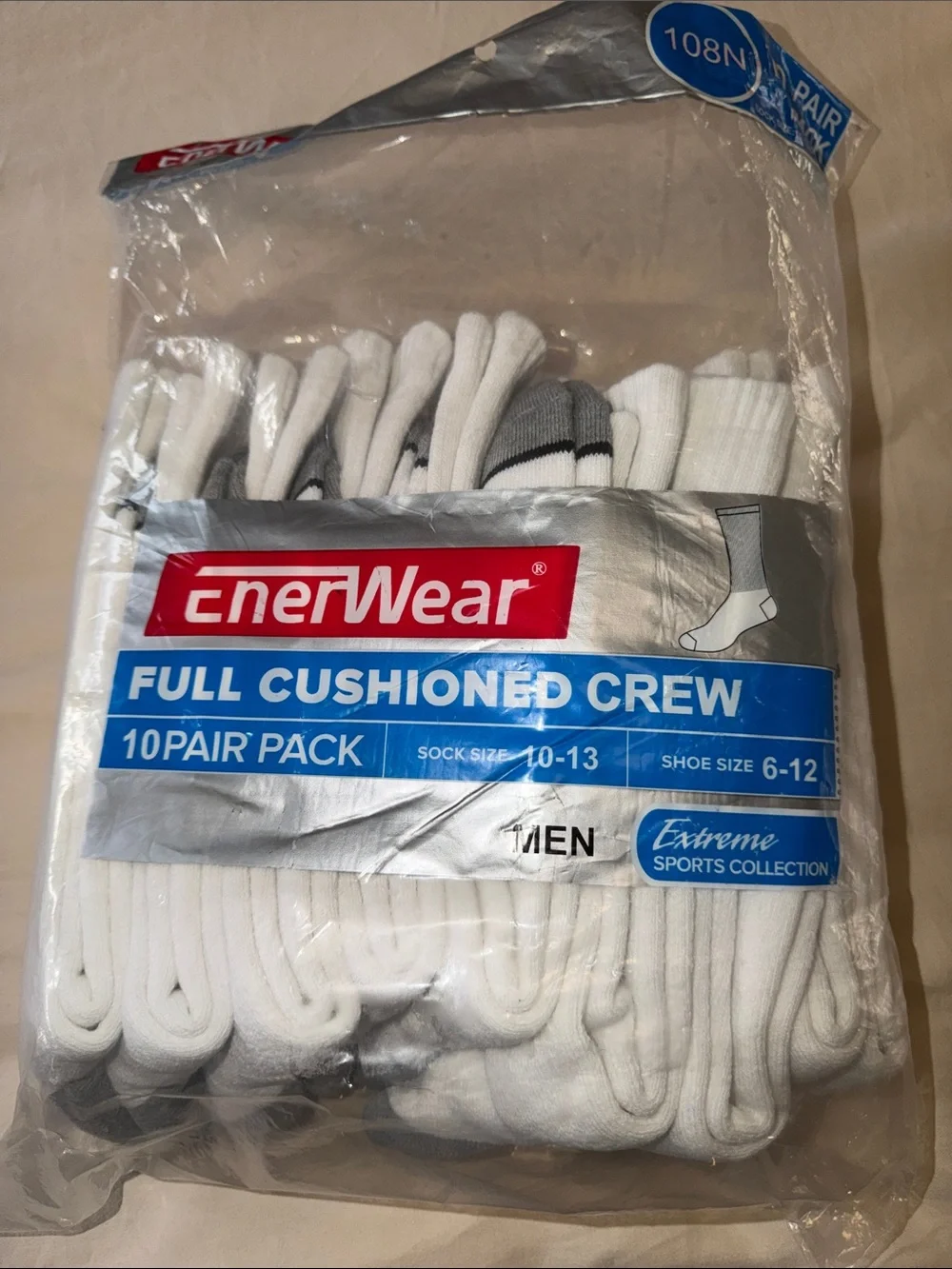 Men’s Full Cushioned Crew Socks - White (9 Pair)